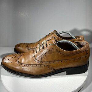 Johnston Murphy Tyndall Mens Size 11.5 Wing Tip Oxford Dress Shoes Brown Derby